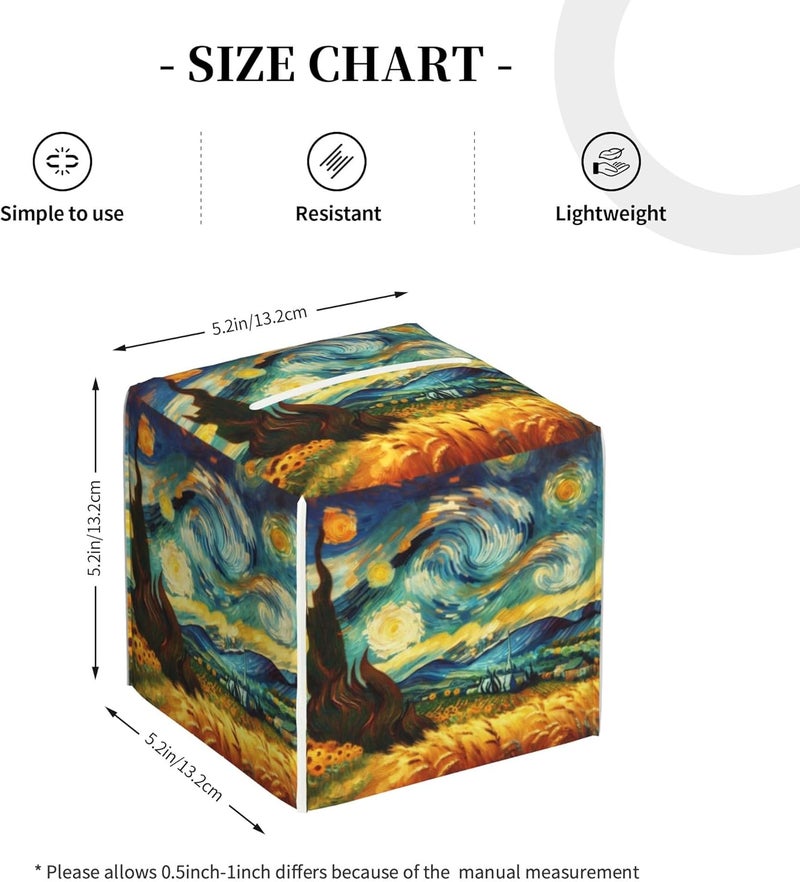 sndheke Starry Night Tissue Box Cover Square, Abstract Impressionist Oil Painting Tissue Box Holder Waterproof Leather Facial Paper Organizer Dispenser for Bathroom Home Car Nightstand Vanity Desk - Image 4